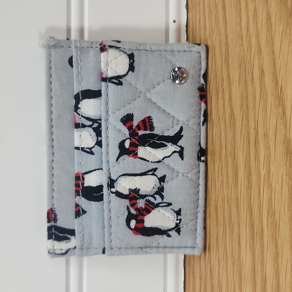 Vera Bradley Card Case Playful Penguins Gray